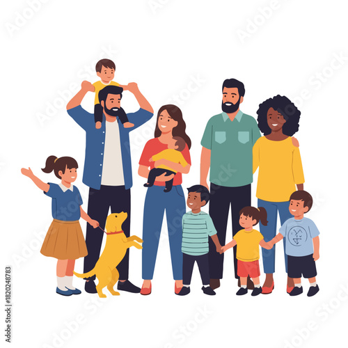 Diverse Group of People with Dog, Family Gathering, Multiracial Community Celebration