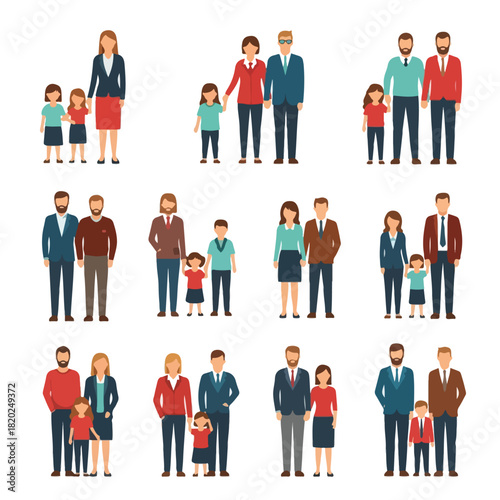 Diverse Family Representations Parents, Children, and Couples in Modern Illustrations