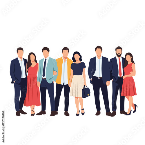 Group of business professionals standing together, diverse team in formal attire