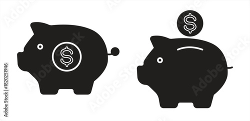 Piggy bank icon. Piggy bank saving money icon in different style. Baby pig piggy bank. vector illustration