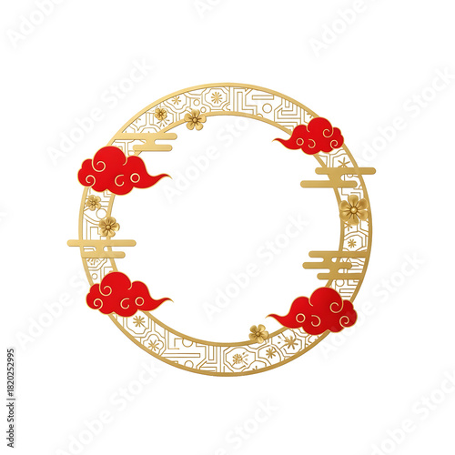 Celebrate Chinese New Year with this golden ornamental frame featuring elegant clouds and blossoms, perfect for event invites or festive greeting cards.
