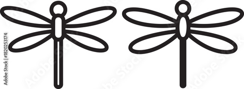 Two stylized dragonfly silhouettes facing opposite directions