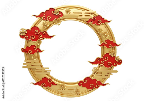 Celebrate new beginnings with this ornate golden Chinese New Year frame with lucky clouds and flowers, perfect for invitations and festive designs