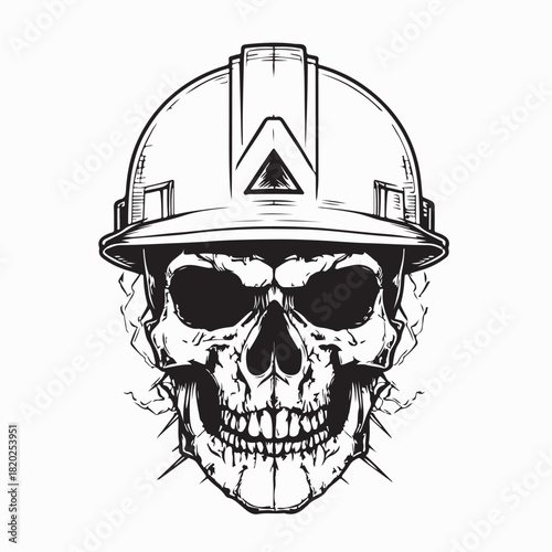 Skull Wearing Protective Helmet Vector Image on white background
