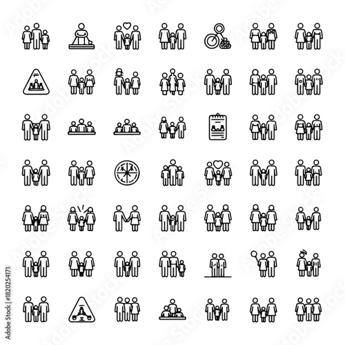 Diverse collection of human silhouette icons representing family, teamwork, and social connections