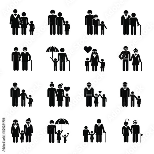 A Collection of Diverse Family Silhouettes Representing Various Family Structures and Generations