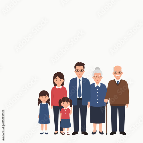 Generations of family members standing together, representing different ages and backgrounds within a loving bond