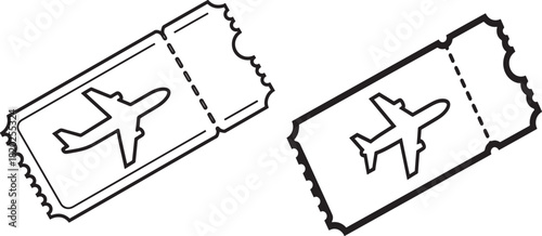 Two airplane ticket silhouettes for travel and flight