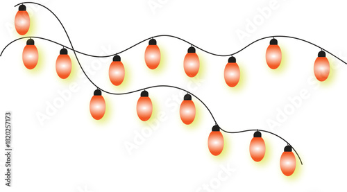 Orange  string lights festive decoration on white background