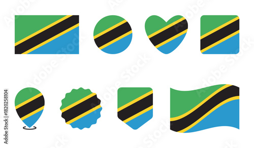Independence day celebrate tanzanian independence day with this patriotic asset featuring the flag in various shapes.
