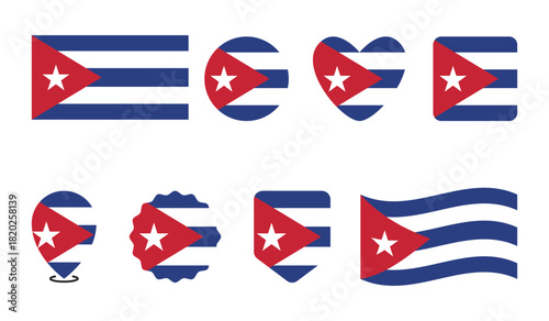 Independence day celebrate cuban independence with multiple flag illustrations showcasing diverse shapes and patriotic spirit.