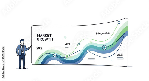 Businessman presenting market growth graph infographic