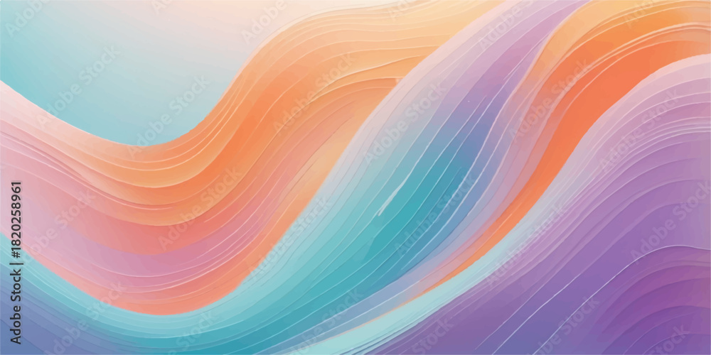 Fototapeta premium Bright colorful fractal curve design wave illustration backgrounds with pink, blue, and yellow gradient texture and motion vector line pattern art