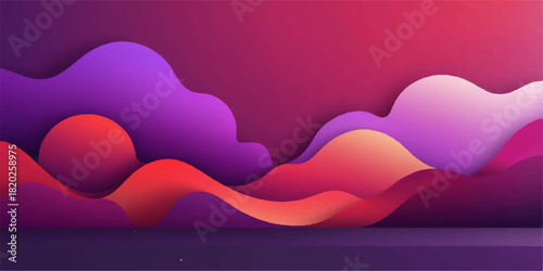 Abstract illustration of red hearts on a summer sky landscape background at sunrise