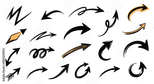 A diverse collection of hand-drawn, sketchy arrows in various styles and directions, perfect for design elements and pointers.