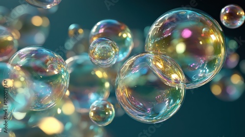 A colorful array of soap bubbles floating in mid-air against a gradient background.