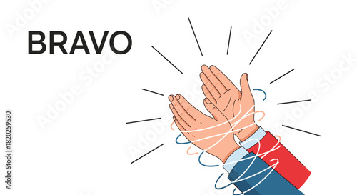 Two hands clapping vigorously with 'BRAVO' written beside them, symbolizing appreciation, success, and enthusiastic approval.