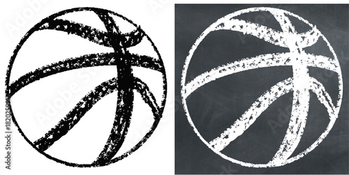 Chalk Handdrawn Basketball Vector Ideal for sports, fitness, competition, and education projects, featuring a classic ball drawn with a rough chalkboard aesthetic.
