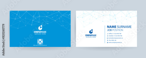 Modern Business Card Template for Tech-Driven Professionals, Clean layout with QR code, contact info, and network design