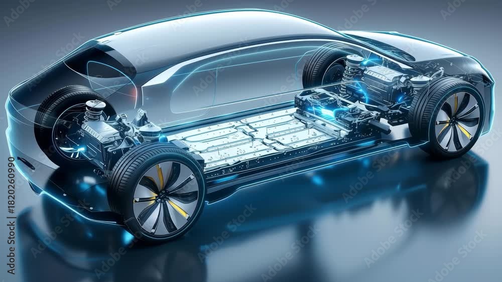 A highly detailed rendering of an electric vehicle showcasing its ...