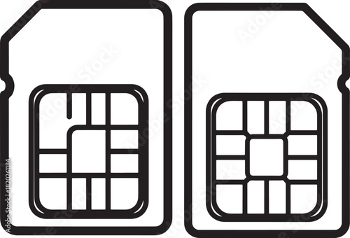 Two sim cards with different chip designs silhouette