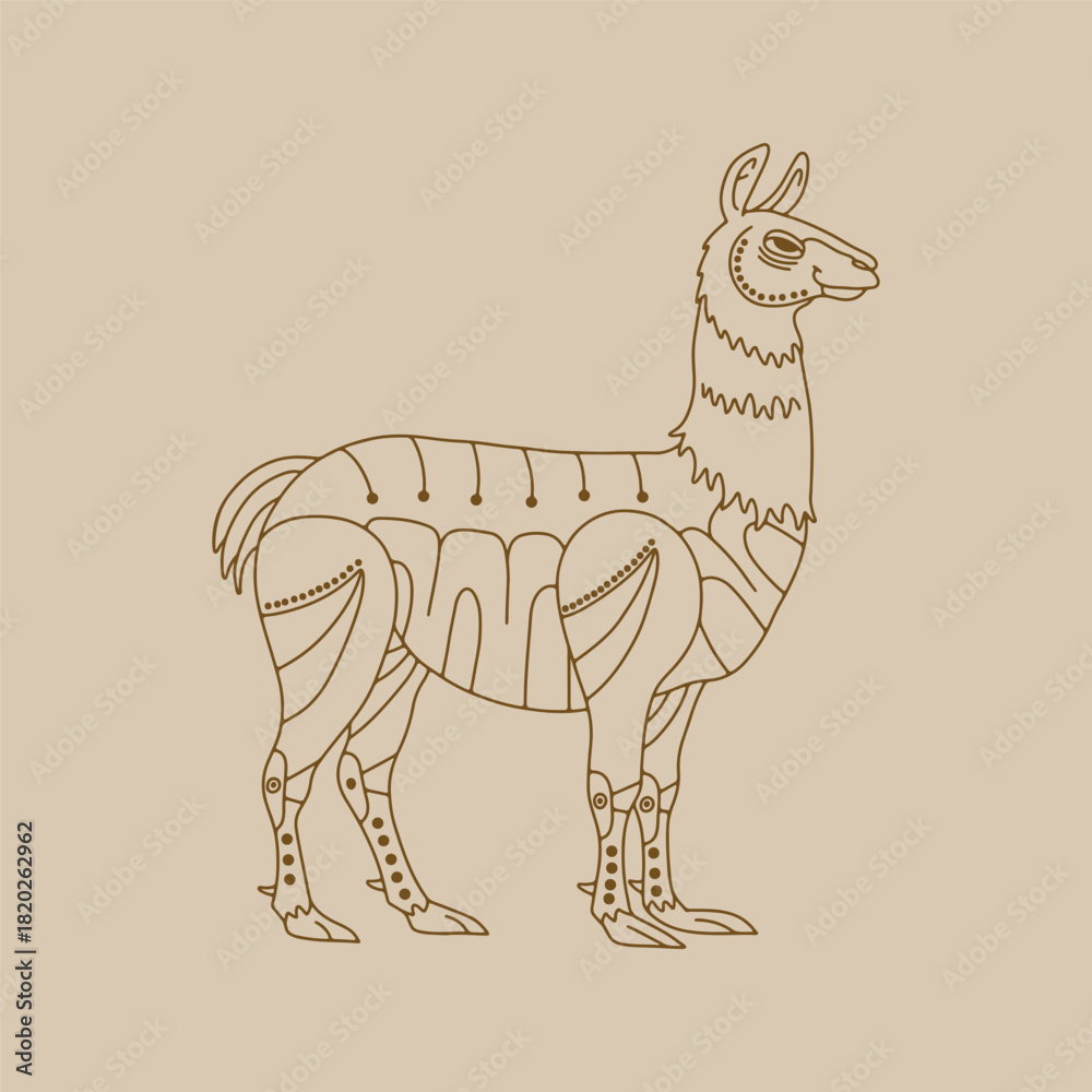 Fototapeta premium Decorative Llama Line Art Vector Illustration