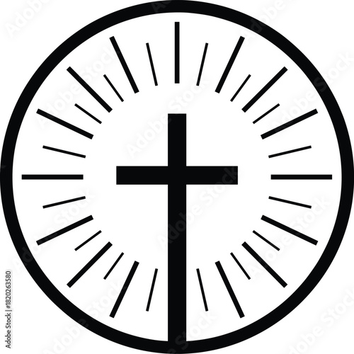 Christian Cross and Sunburst Vector Icon Illustration Religious Faith and Divine Light Symbol