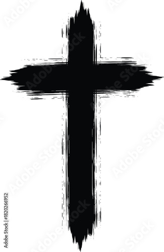 Grungy Hand-Drawn Black Vector Cross Icon Illustrates Sacrifice and Spiritual Christian Beliefs