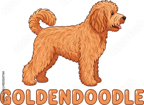 Cartoon Golden Doodle Dog with Text