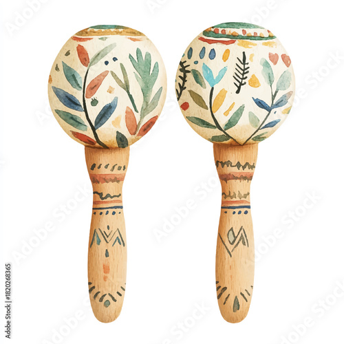 cute maraca pair with painted patterns	