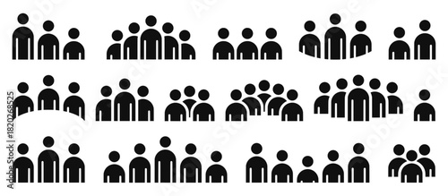Set of people icon black in different group formations. people, team, avatar, silhouette, vector illustration,	
