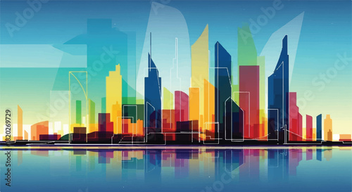 Colorful Abstract City Skyline Sunset Background