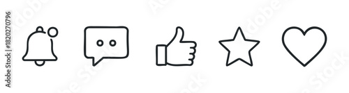 Set of outline social media symbols for communication, feedback, and appreciation. Ideal for web and app interfaces.