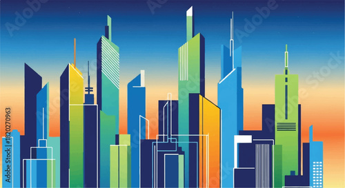 Vector Illustration of Abstract Cityscape and Skyscrapers
