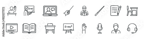 Collection of icons for education, teaching, and learning concepts. Useful for online learning platforms, educational materials, and presentations.