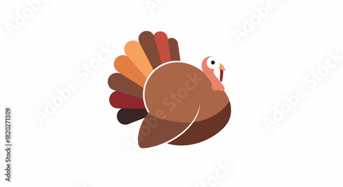 A cartoon illustration of a plump turkey with its tail feathers fanned out, depicted against a white background.