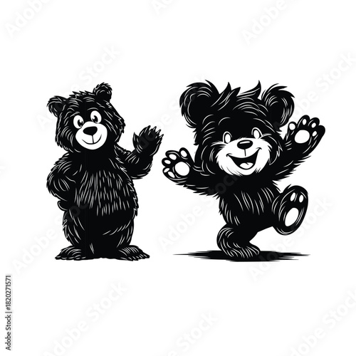 Playful Dancing Bear Cubs in Black and White
