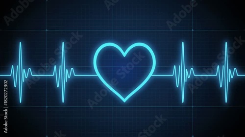 A vibrant glowing blue heart pulsates vividly, centrally displayed on a dynamic electrocardiogram, symbolizing the swift, continuous flow of life's rhythm and essential health