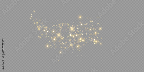 The dust is yellow. yellow sparks and golden stars shine with special light. Vector sparkles on a transparent background. Christmas light effect.