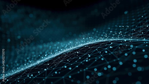 Futuristic network mesh information technology background with glowing dots and lines, abstract digital wave and dynamic depth, modern data grid conveys innovation, connectivity, blue glow cyber flow