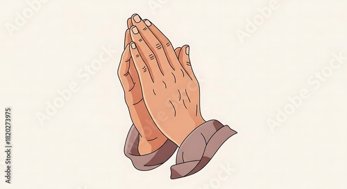 Clasped hands in a gesture of prayer and worship, a vector illustration concept representing faith, spirituality, and gratitude