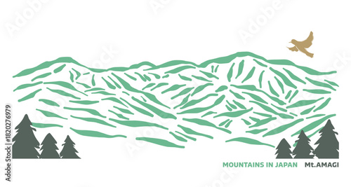 日本の山と鳥シリーズ。静岡県の天城山。Japanese mountains and birds series. Mount Amagi in Shizuoka Prefecture.