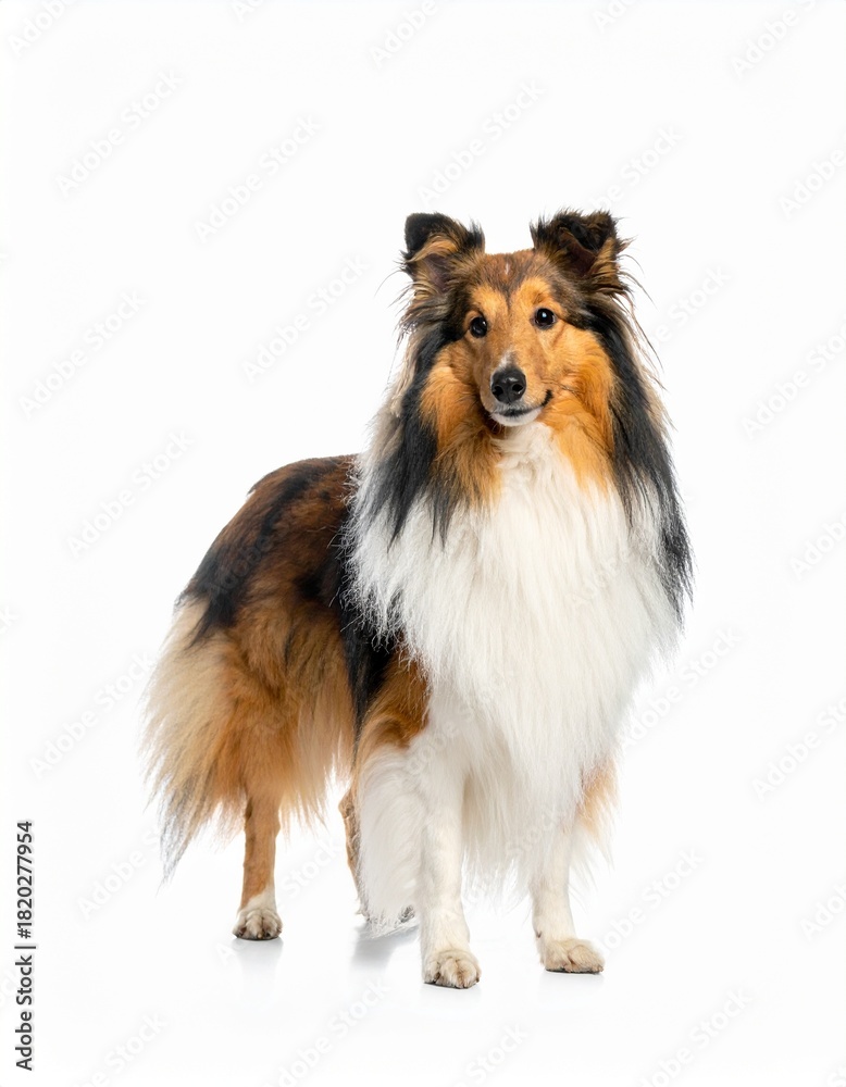 Fototapeta premium Shetland Sheepdog Sensitive, loyal, and intelligent, the Sheltie is graceful with a lush coat and alert expression.
