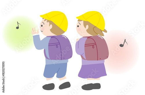 ランドセルを背負いわくわくしている小学1年生の男の子と女の子