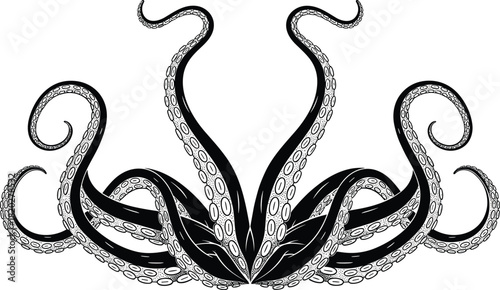 Octopus Tentacles Vintage Engraving Hand-Drawn Design, Kraken Monster, Sea Beast Arms, Ocean Creature for Tattoo or Emblem