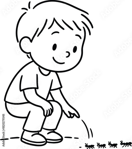 Young boy urinating outdoors in a cartoon style drawing