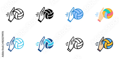 Volleyball icon set multiple style collection 
