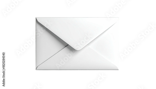 A crisp, white, unopened envelope, isolated against a stark black background