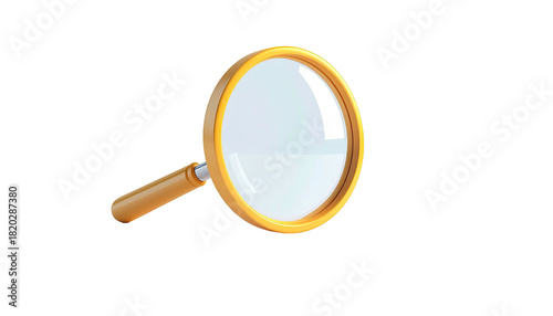 A close-up of a golden magnifying glass, set against a stark black background