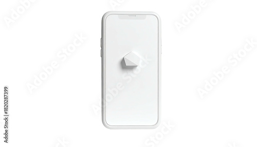 White smartphone with a textured pentagon, centered on a black background